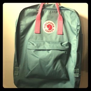 Light green and coral Fjallraven bag